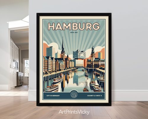 Hamburg Poster Inspired by Retro Travel Art