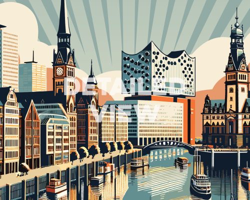 Hamburg Poster Inspired by Retro Travel Art