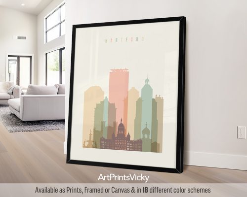 Hartford city skyline print in pastel cream theme by ArtPrintsVicky