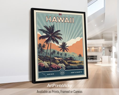 Hawaii Poster Inspired by Retro Travel Art