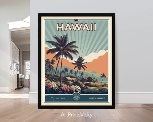 Vintage Hawaii print with retro design