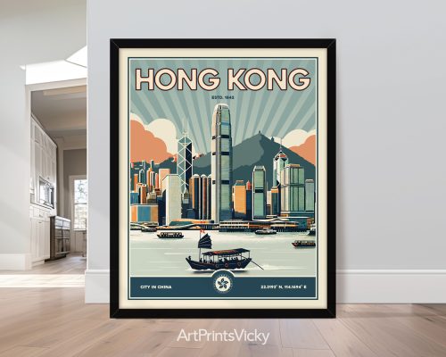Hong Kong retro cityscape black and white artwork