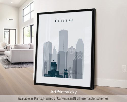 Houston city poster in minimalist Grey Blue style by ArtPrintsVicky