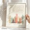 Art print of a stylized map of Houston with a skyline silhouette in soft colors.