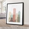 Art print of the Houston skyline featuring various building silhouettes in pastel colors.