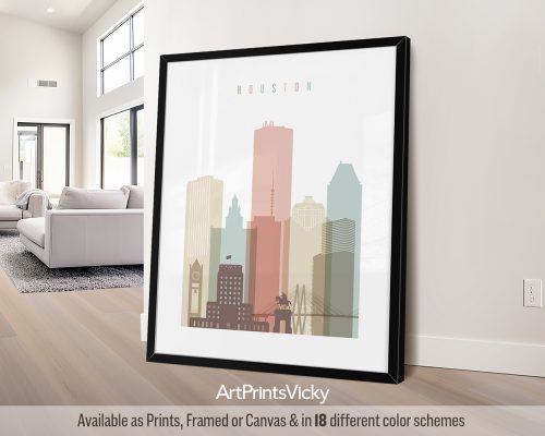 Houston City Poster in Soft Pastels by ArtPrintsVicky