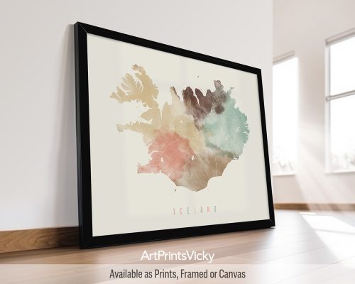Iceland Map Poster in Warm Pastels