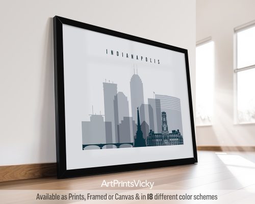 Indianapolis city poster in minimalist Grey Blue landscape format by ArtPrintsVicky