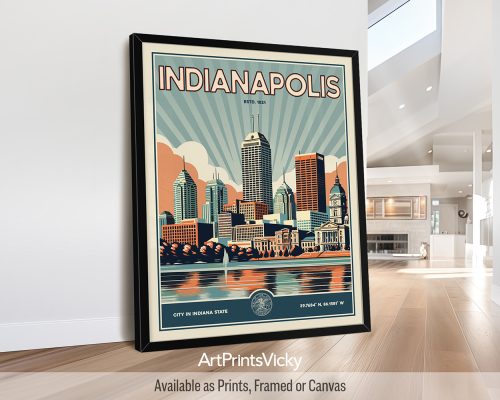 Indianapolis Poster Inspired by Retro Travel Art
