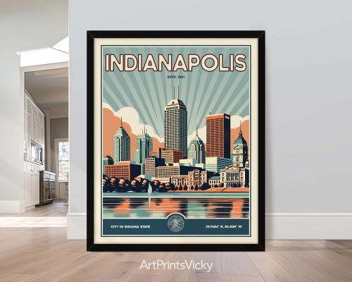 Vintage Indianapolis skyline illustration
