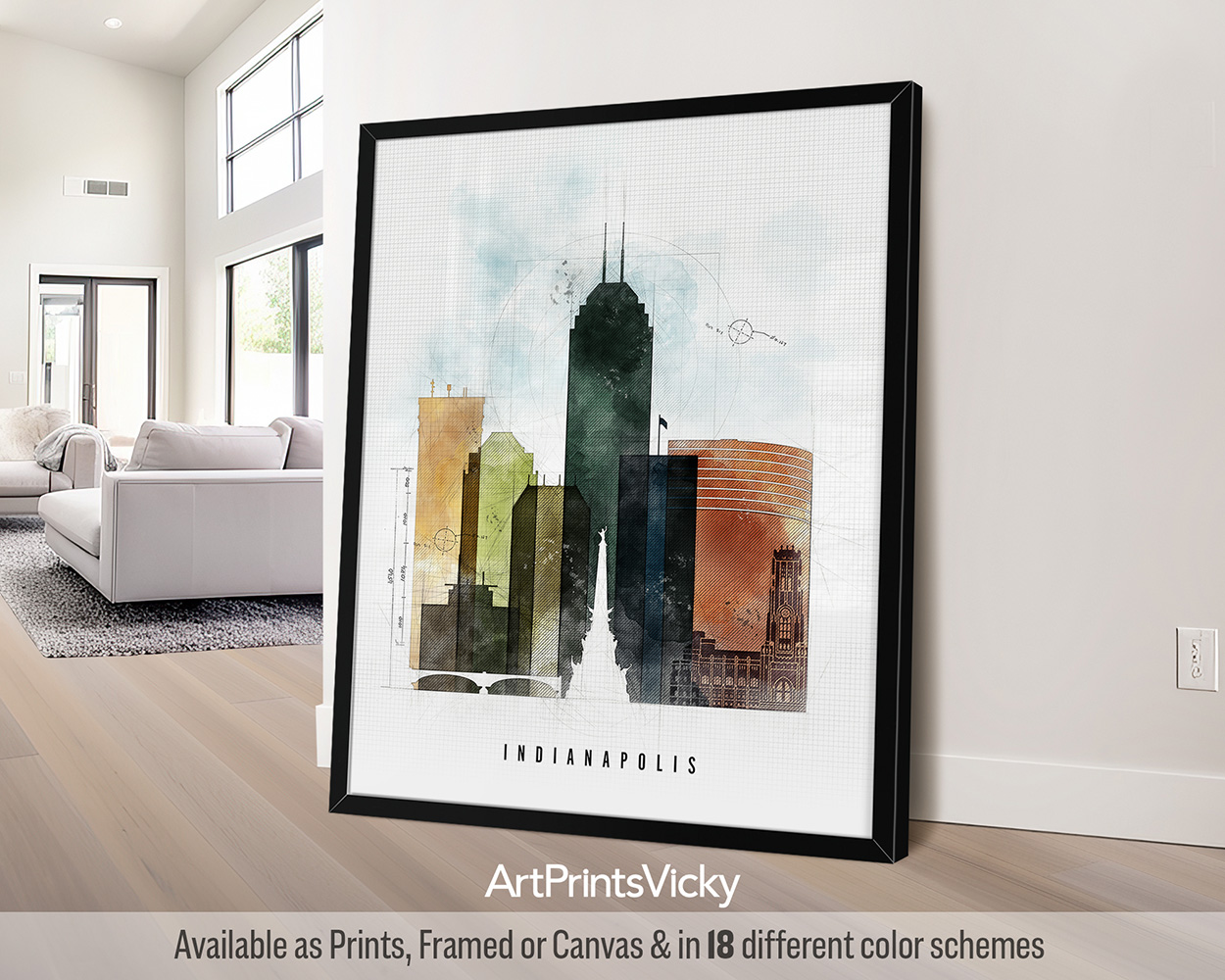 Indy Skyline Poster: Reimagined in Urban 2 by ArtPrintsVicky