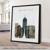 Art print featuring the skyline of Indianapolis with a minimalist design in muted colors.