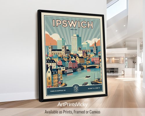 Ipswich Print Inspired by Retro Travel Art by ArtPrintsVicky