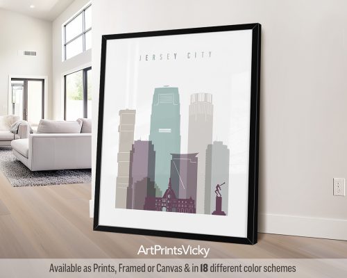 Jersey City wall art print in cool pastel 2 theme by ArtPrintsVicky