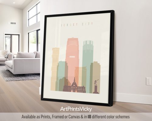 Jersey City art print in pastel cream theme by ArtPrintsVicky