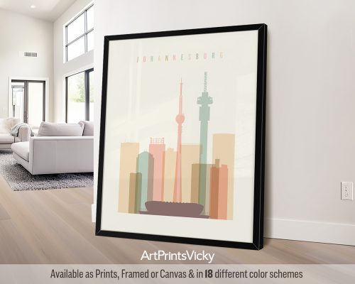Johannesburg city skyline print in pastel cream theme by ArtPrintsVicky