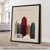 Framed print of Kansas City skyline featuring notable buildings in a minimalist style.