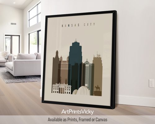 Kansas City skyline print in earth tones 3 by ArtPrintsVicky