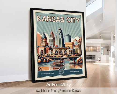 Kansas City Poster Inspired by Retro Travel Art