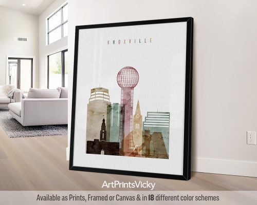 Knoxville Skyline Poster in Warm Watercolors by ArtPrintsVicky