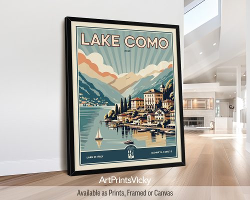 Lake Como Poster Inspired by Retro Travel Art by ArtPrintsVicky