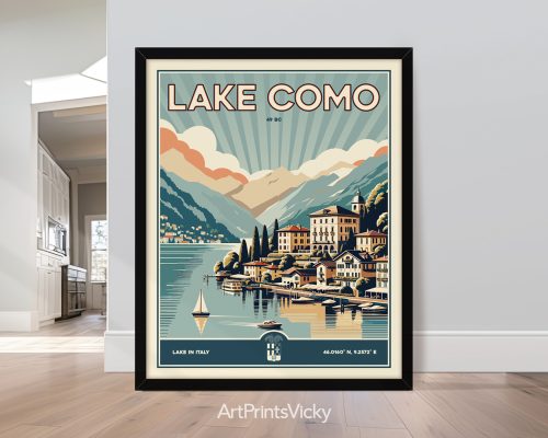 Lake Como Poster Inspired by Retro Travel Art