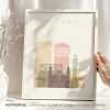 Art print featuring a stylized illustration of Las Palmas city skyline in pastel colors.