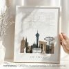 Art print of a Las Vegas map with iconic landmarks illustrated in a minimalist style.