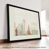 Art print featuring a stylized skyline of Las Vegas with iconic landmarks and buildings.