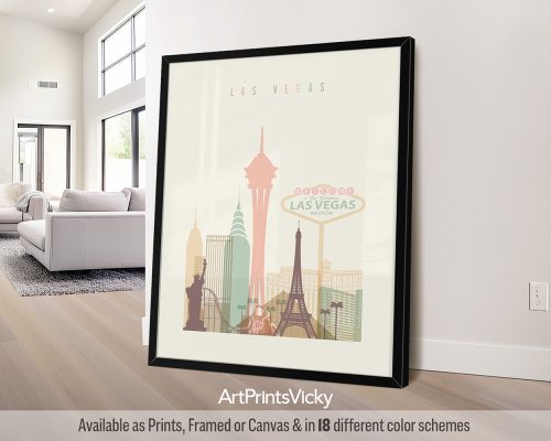 Las Vegas city skyline print in pastel cream theme by ArtPrintsVicky