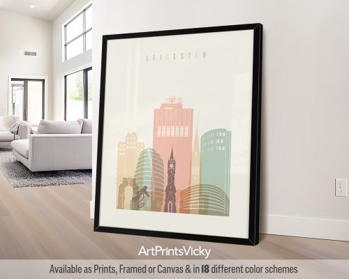 Leicester Skyline Poster | Pastel Art, Soothing & Stylish by ArtPrintsVicky