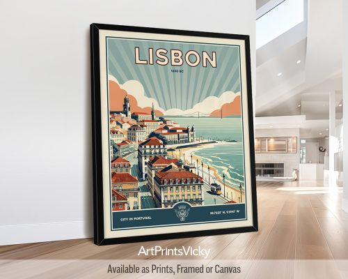 Lisbon Poster Inspired by Retro Travel Art by ArtPrintsVicky