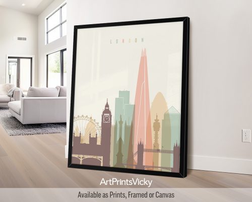 London Poster in Warm Pastels Close Up