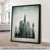 Framed print of a London cityscape featuring iconic buildings and landmarks.