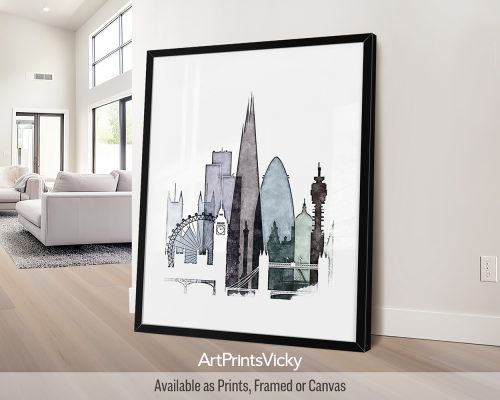 London City Poster Drawing in Cool Tones by ArtPrintsVicky