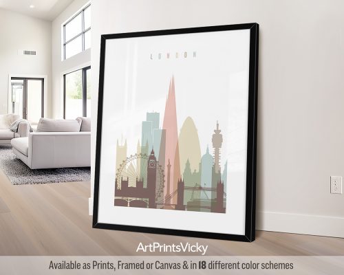 London skyline poster in soft pastel white theme by ArtPrintsVicky