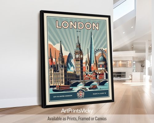 London Poster Inspired by Retro Travel Art