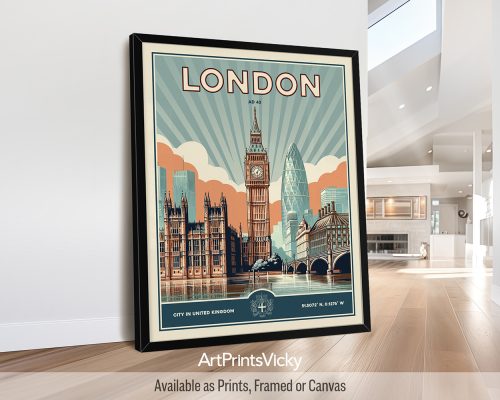 London Print Inspired by Retro Travel Art by ArtPrintsVicky