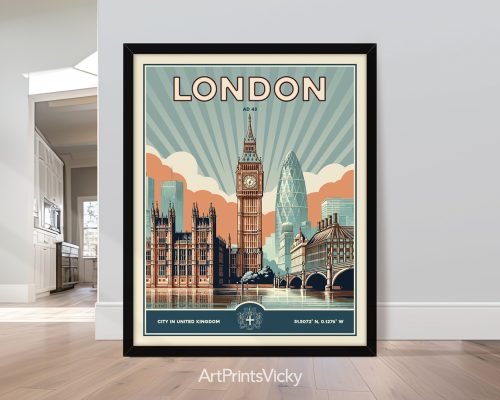 London Print Inspired by Retro Travel Art