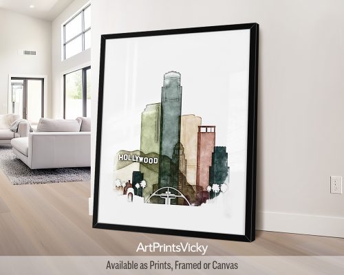 Los Angeles Drawing Print in Colurful Tones by ArtPrintsVicky