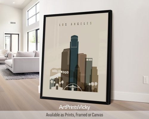 Los Angeles skyline art print in earth tones 3 by ArtPrintsVicky