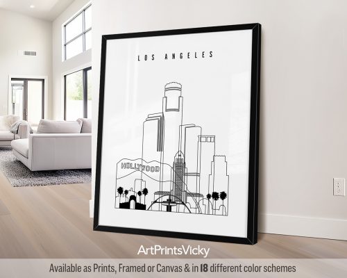 Black outline minimalist Los Angeles skyline print by ArtPrintsVicky