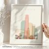 Art print of a stylized Los Angeles cityscape featuring the Hollywood sign and skyline.