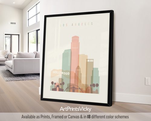 Los Angeles city skyline print in pastel cream theme by ArtPrintsVicky