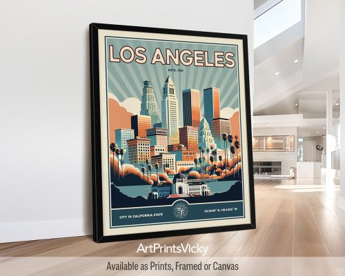 Los Angeles Poster Inspired by Retro Travel Art