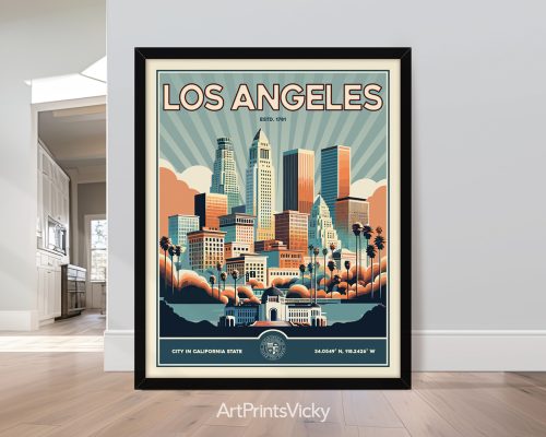 Retro Los Angeles cityscape art print