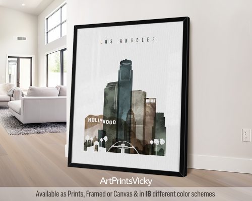 Los Angeles Cityscape: Textured Watercolor Print