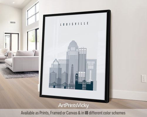 Louisville city poster in minimalist Grey Blue style by ArtPrintsVicky