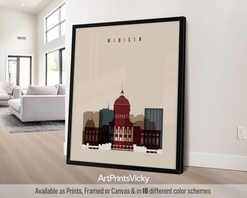 Madison Wisconsin skyline art print in earth tones 2 by ArtPrintsVicky
