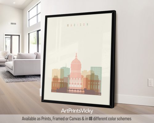 Madison city skyline print in pastel cream theme by ArtPrintsVicky